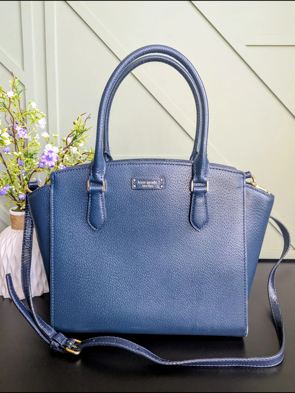 Kate Spade Blue Pebble Leather Satchel
